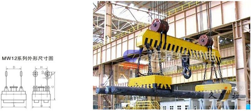 MW12系列、MW15系列吊運捆扎螺紋鋼、圓鋼用起重電磁鐵